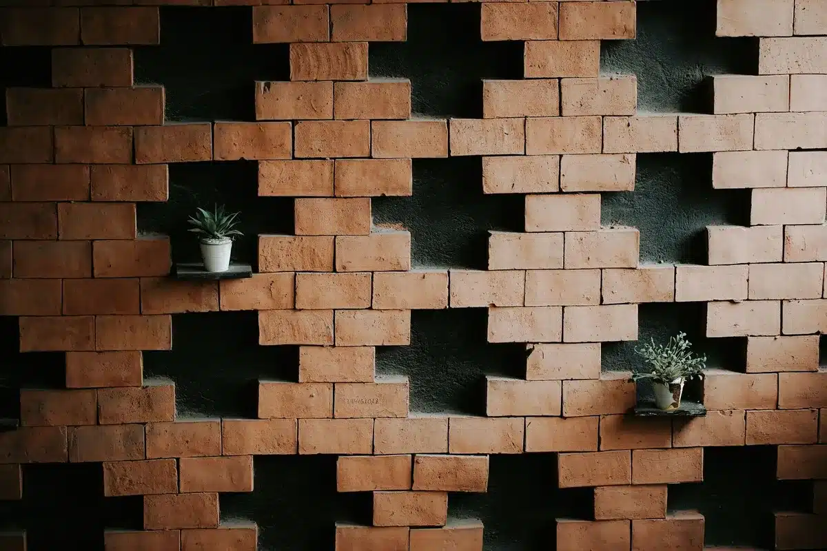 Motifs géométriques en terre cuite avec finition brute et texture chaleureuse
