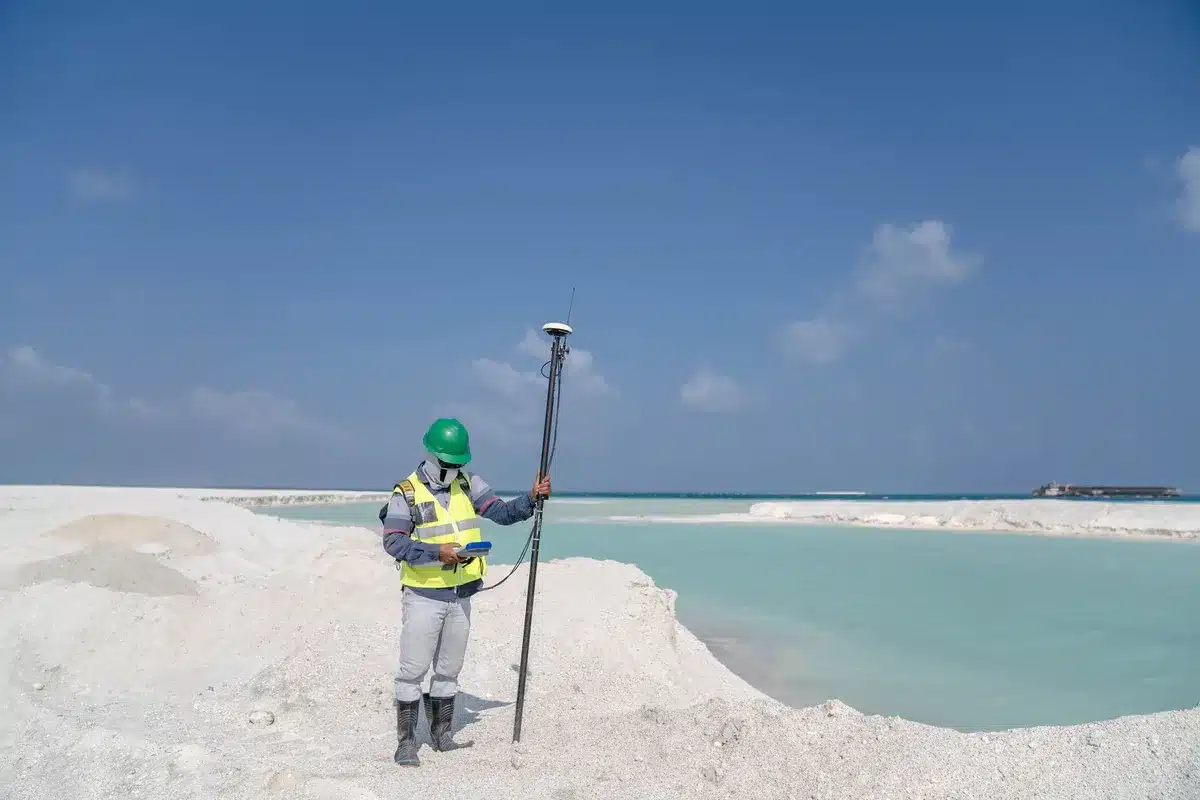 Équipe effectuant des tests géotechniques sur un terrain pour évaluer la nature du sol