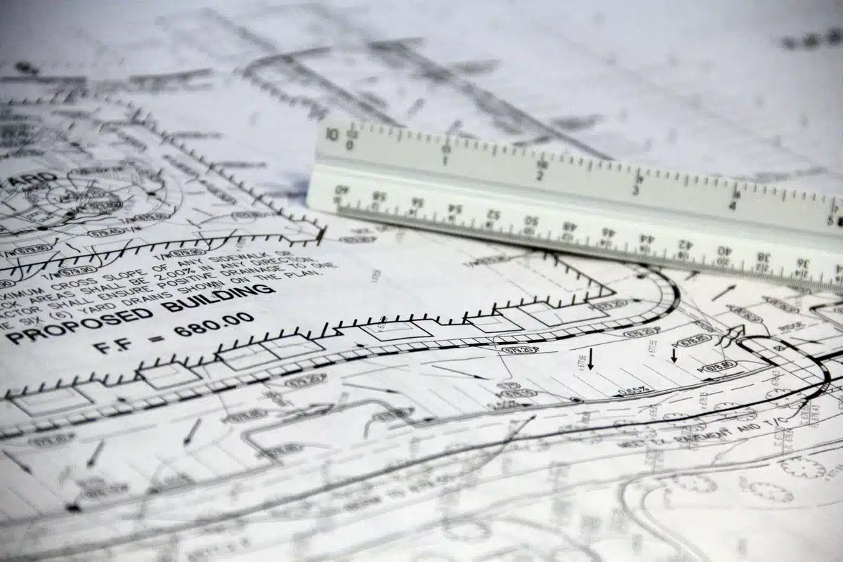 Plan de masse avec cotes, limites de parcelle et implantation des constructions