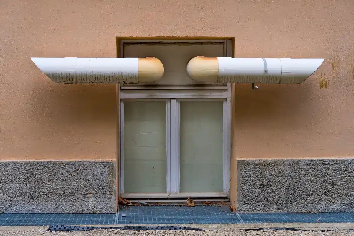 Système de ventilation et d'extraction d'air dans une petite cuisine compacte.