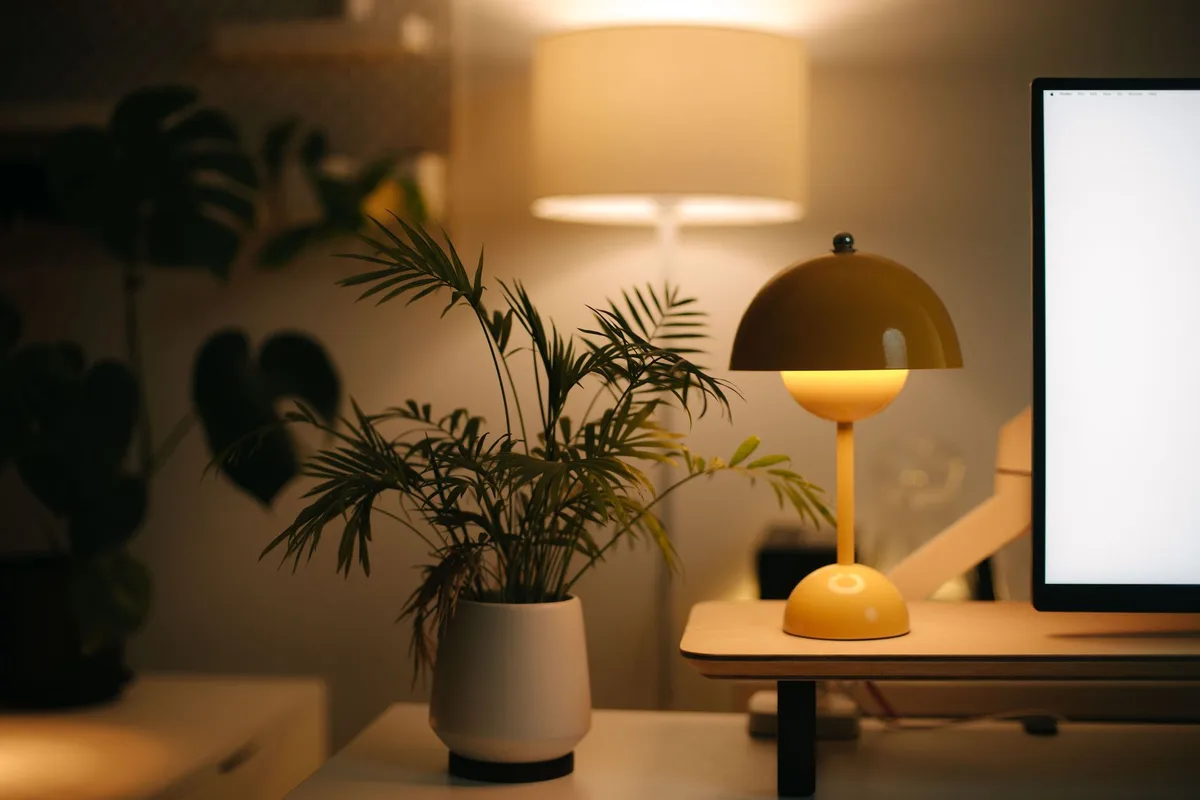 Pièce avec plusieurs sources d'éclairage : lumière générale, lampes d'appoint et éclairage d'ambiance