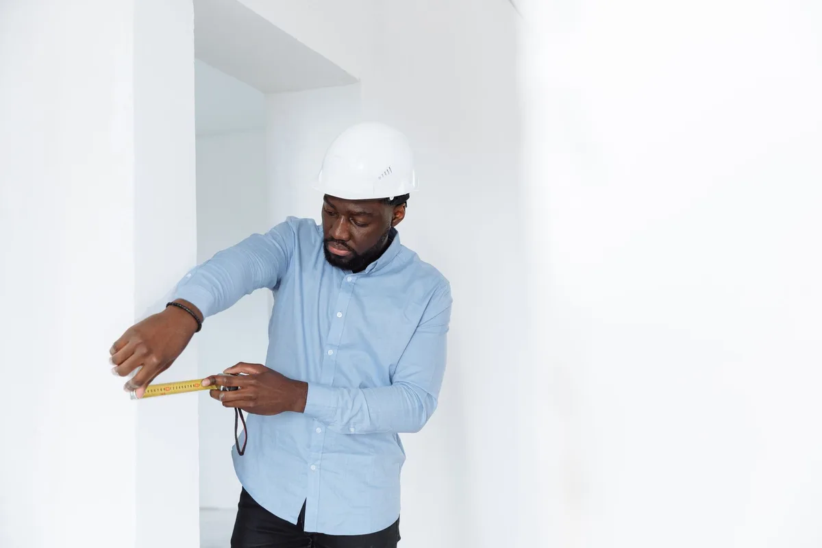 Professionnel mesurant et inspectant un escalier ancien