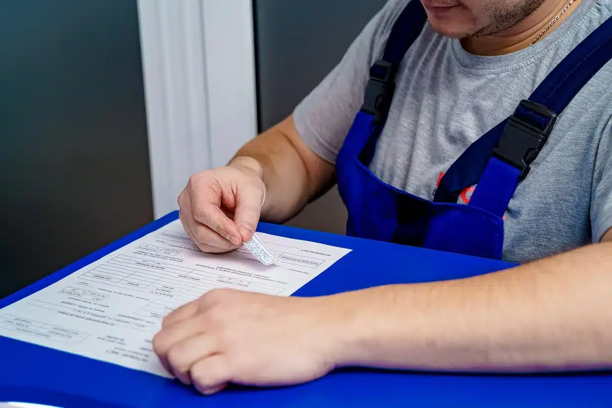 Inspection d'un terrain avec documents d'urbanisme et relevés topographiques