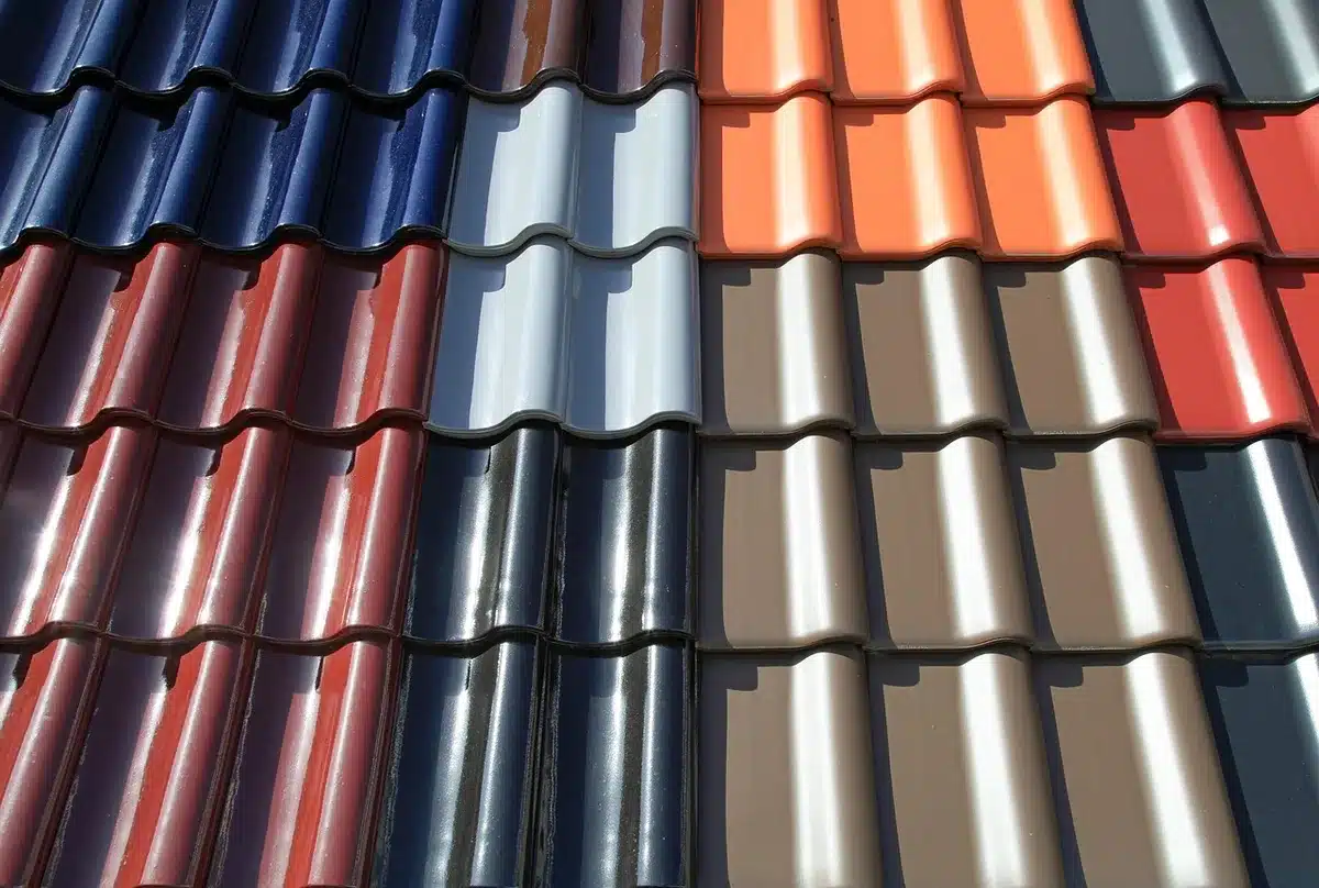 Échantillons de tuiles de différentes teintes posés sur une toiture