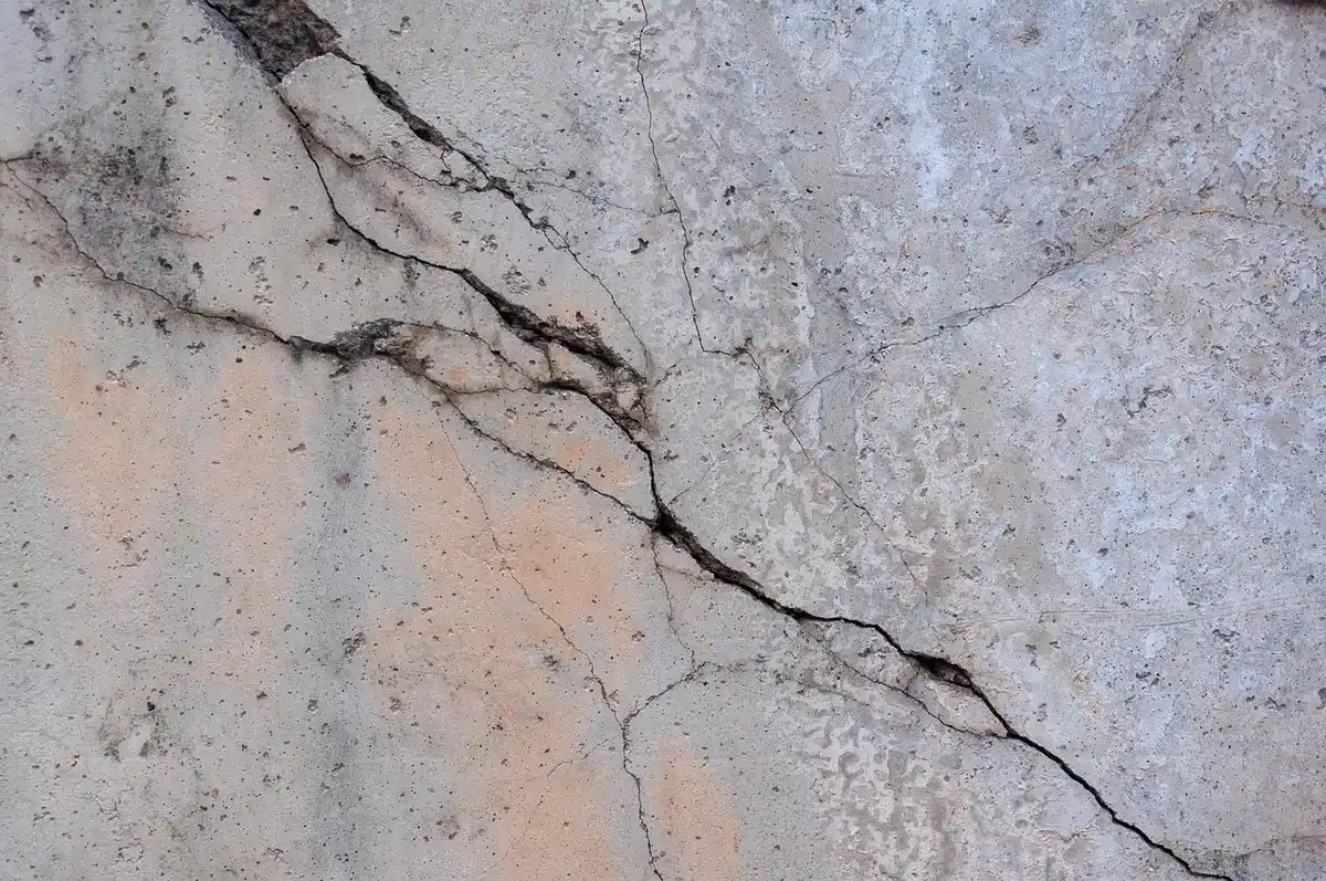 Gros plan d'une microfissure fine sur un enduit mural