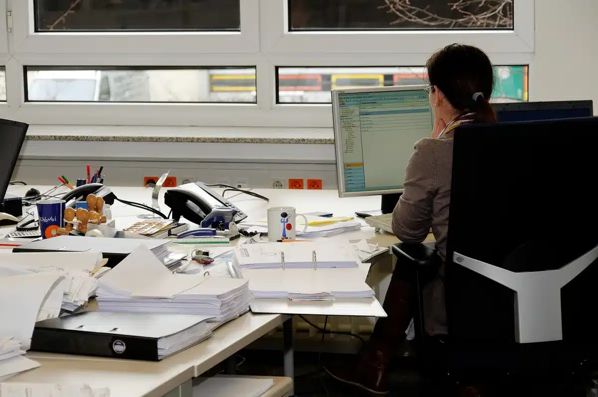 Documents officiels et dossier professionnel posés sur un bureau lumineux