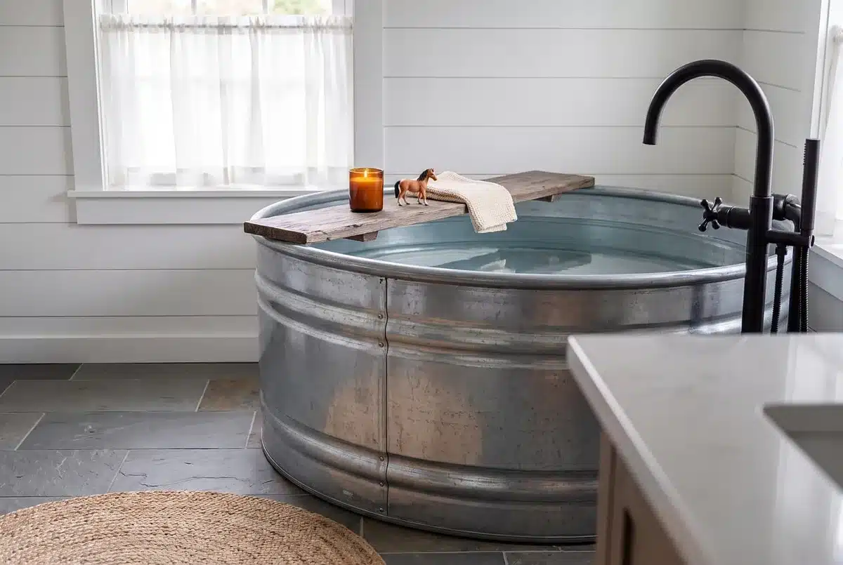 Petite salle de bains avec baignoire encastrée dans une alcôve pour optimiser l'espace